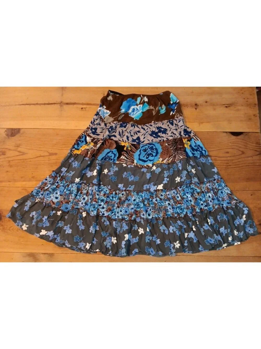 Vtg Stonebridge Maxi Skirt Womens Petite PS SHEER Floral Ruffle Tiered Pull On